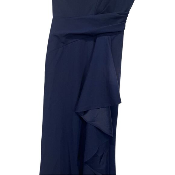 NWT Betsy & Adam | Petites Navy Blue One Shoulder Illusion Evening Dress 4P - Picture 7 of 11